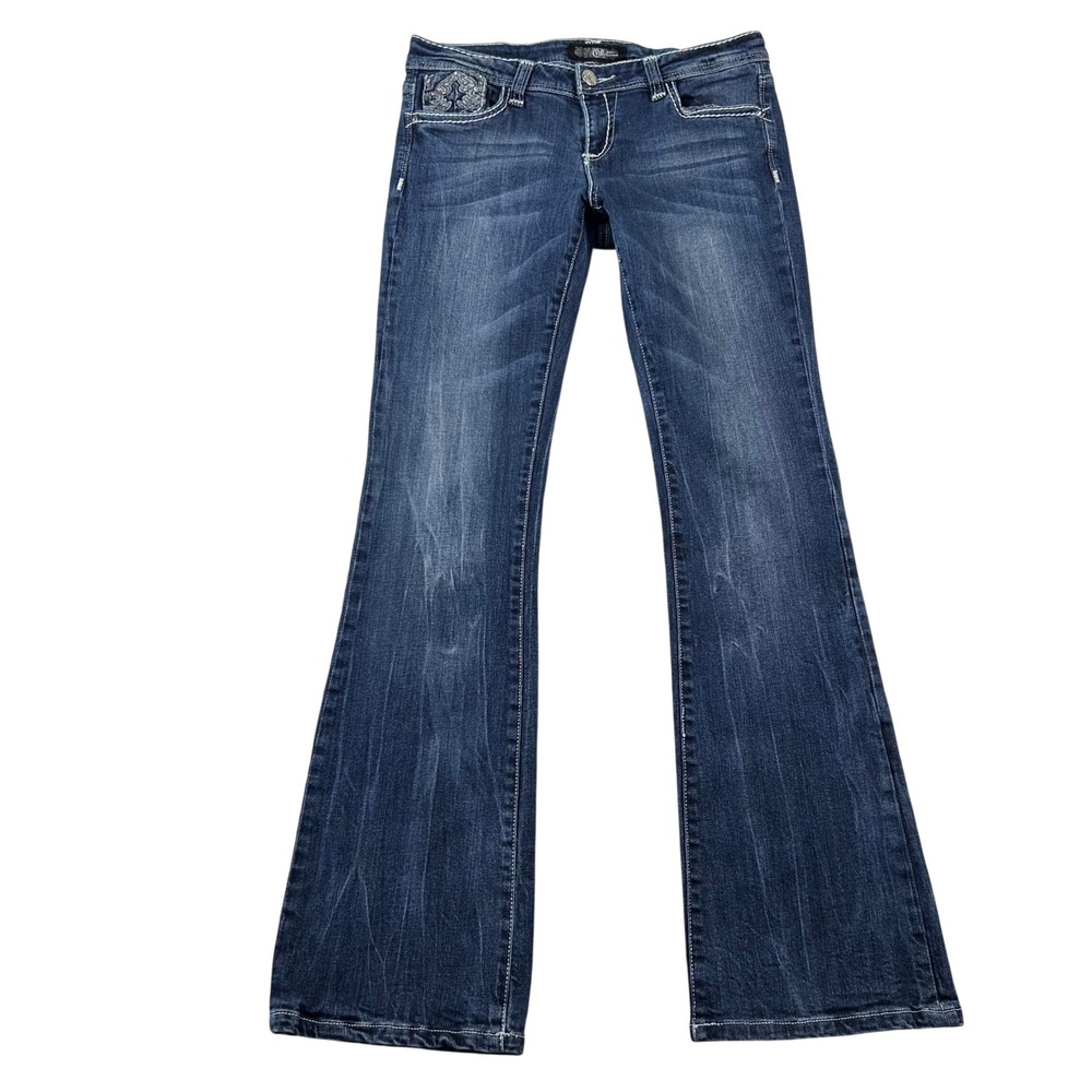 Cello Jeans Womens 10 Flare Rhinestone Embroidered Flap Low Y2K Contrast Stitch